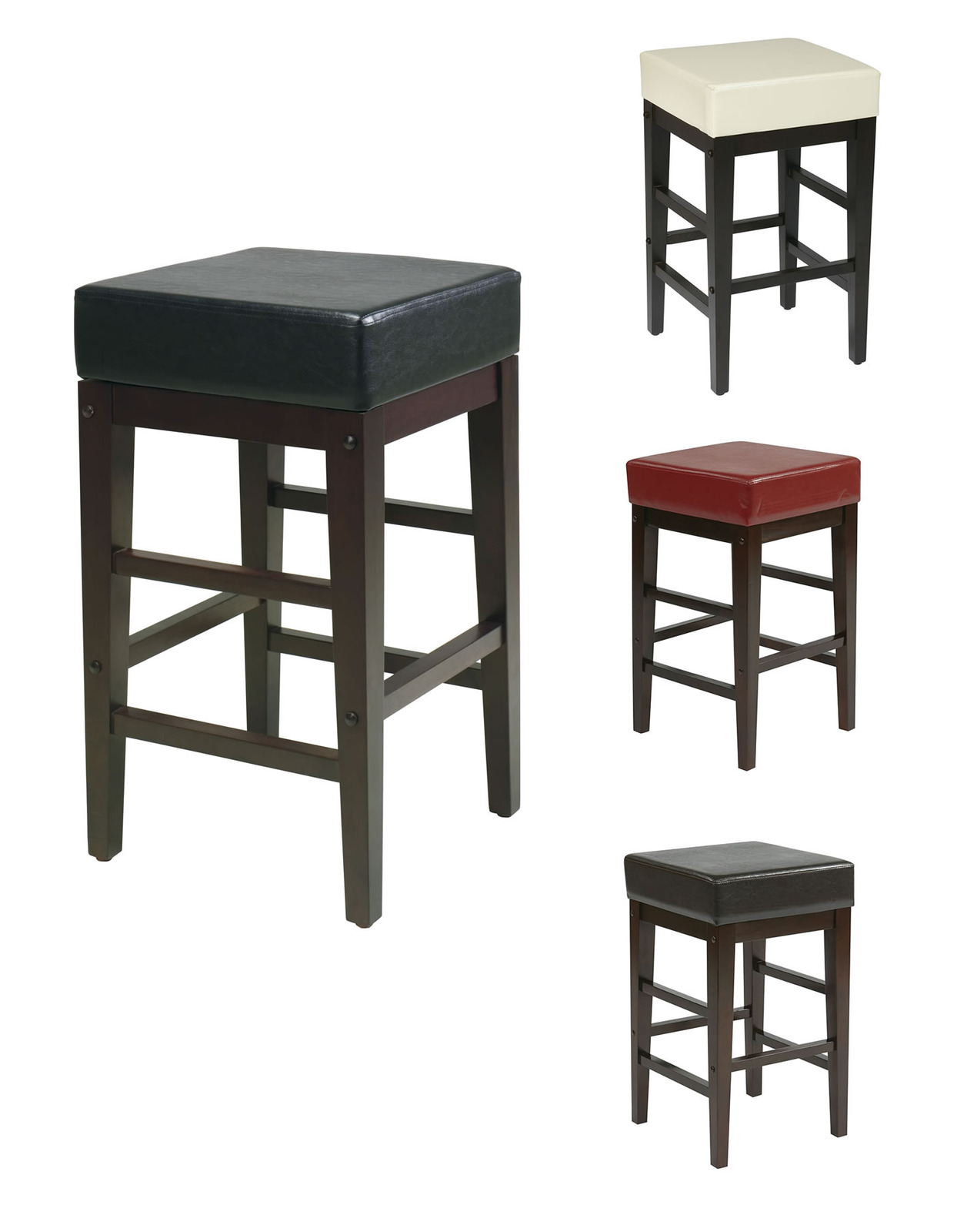 25H Seat Faux Leather Seat Wood Legs Bar Breakfast Counter Stool Chair