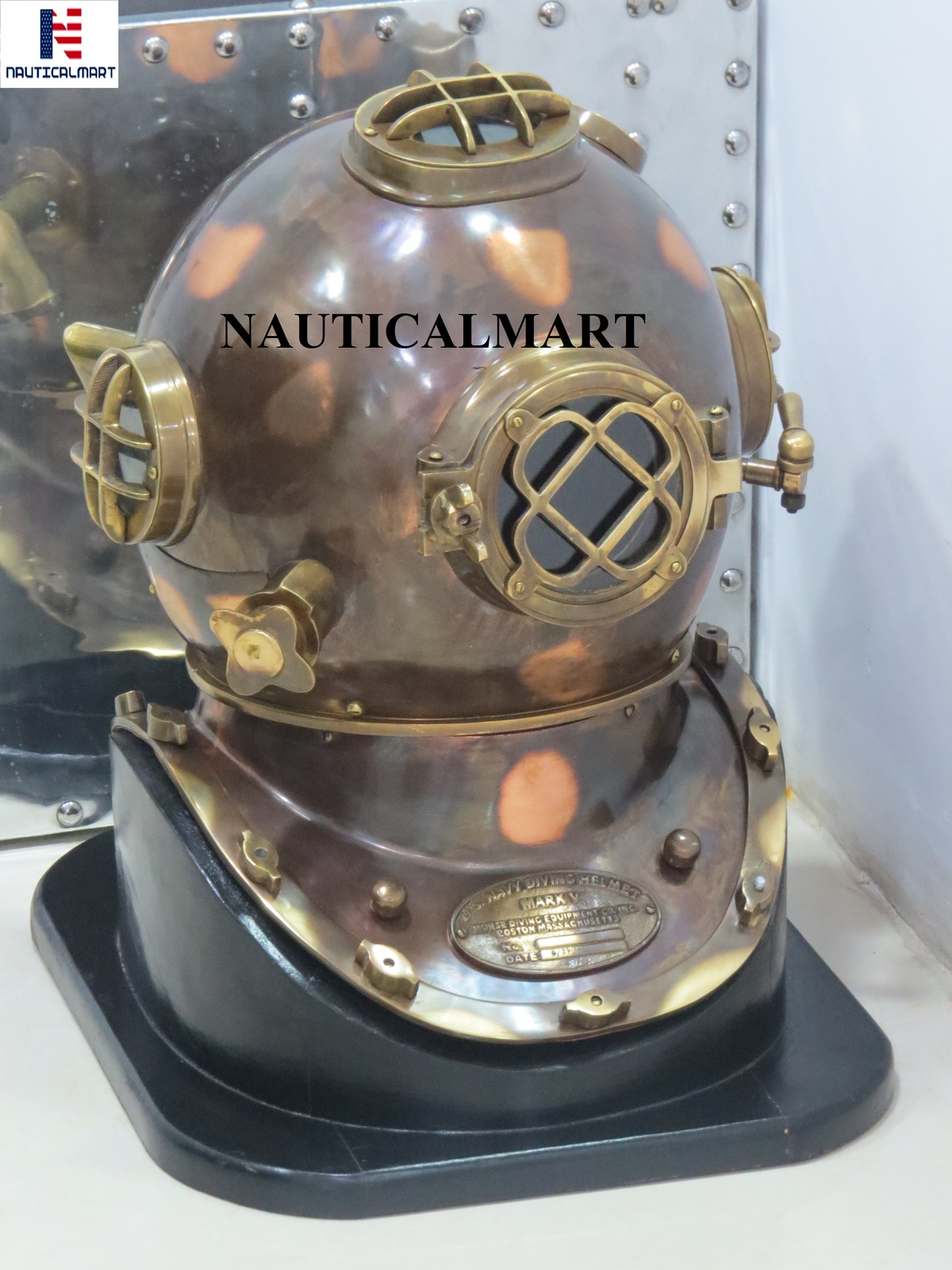 NauticalMart U.S.Navy Replica 1952 Diving Divers Helmet Mark V W/Wooden