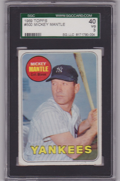 Mickey Mantle 1969 Topps #500 Baseball Card SGC 40 VG 3 - Baseball Cards