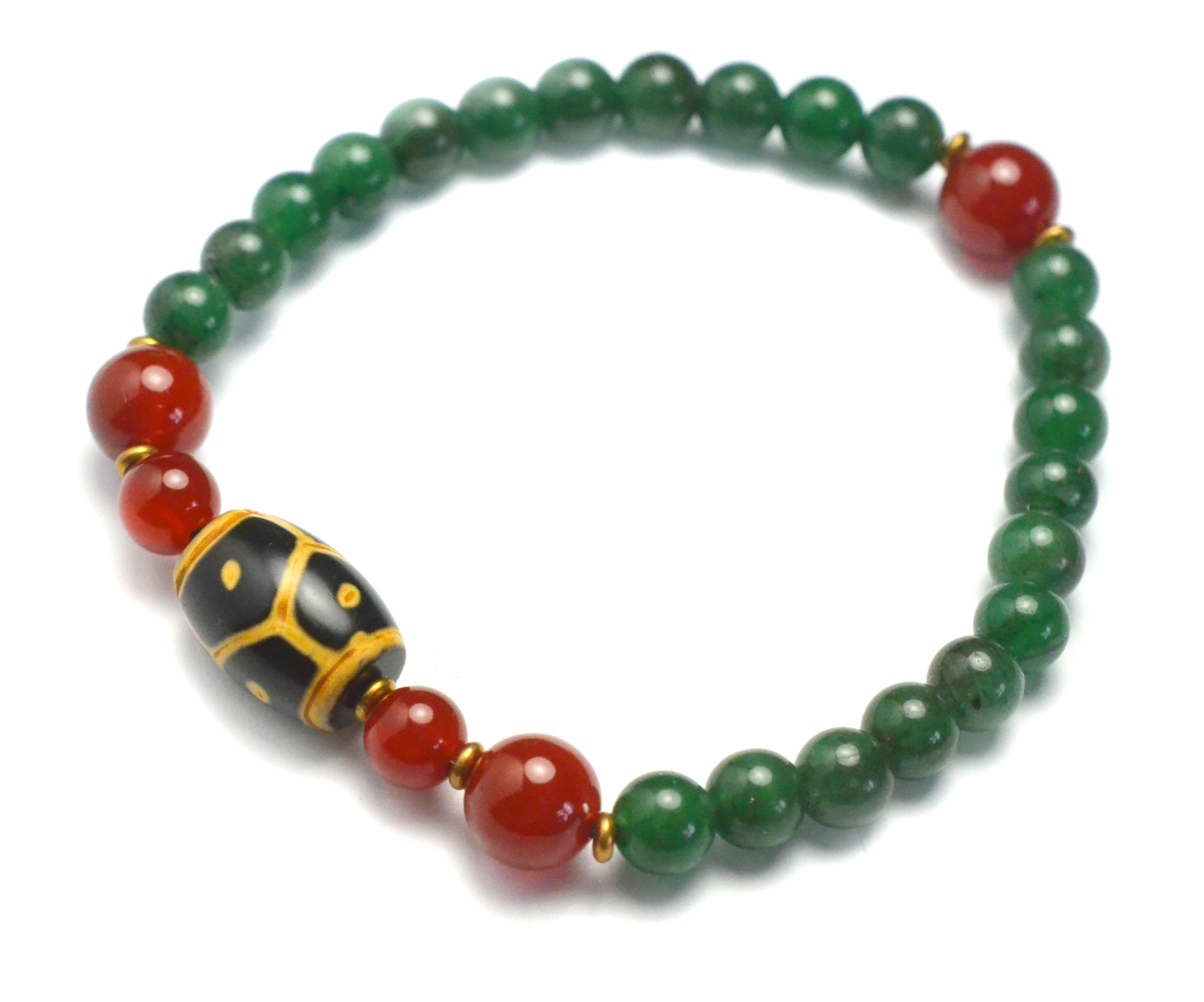 Feng Shui Tibetan Longevity Turtle Dzi Eyes Bead Bracelet, 6 Mm Green