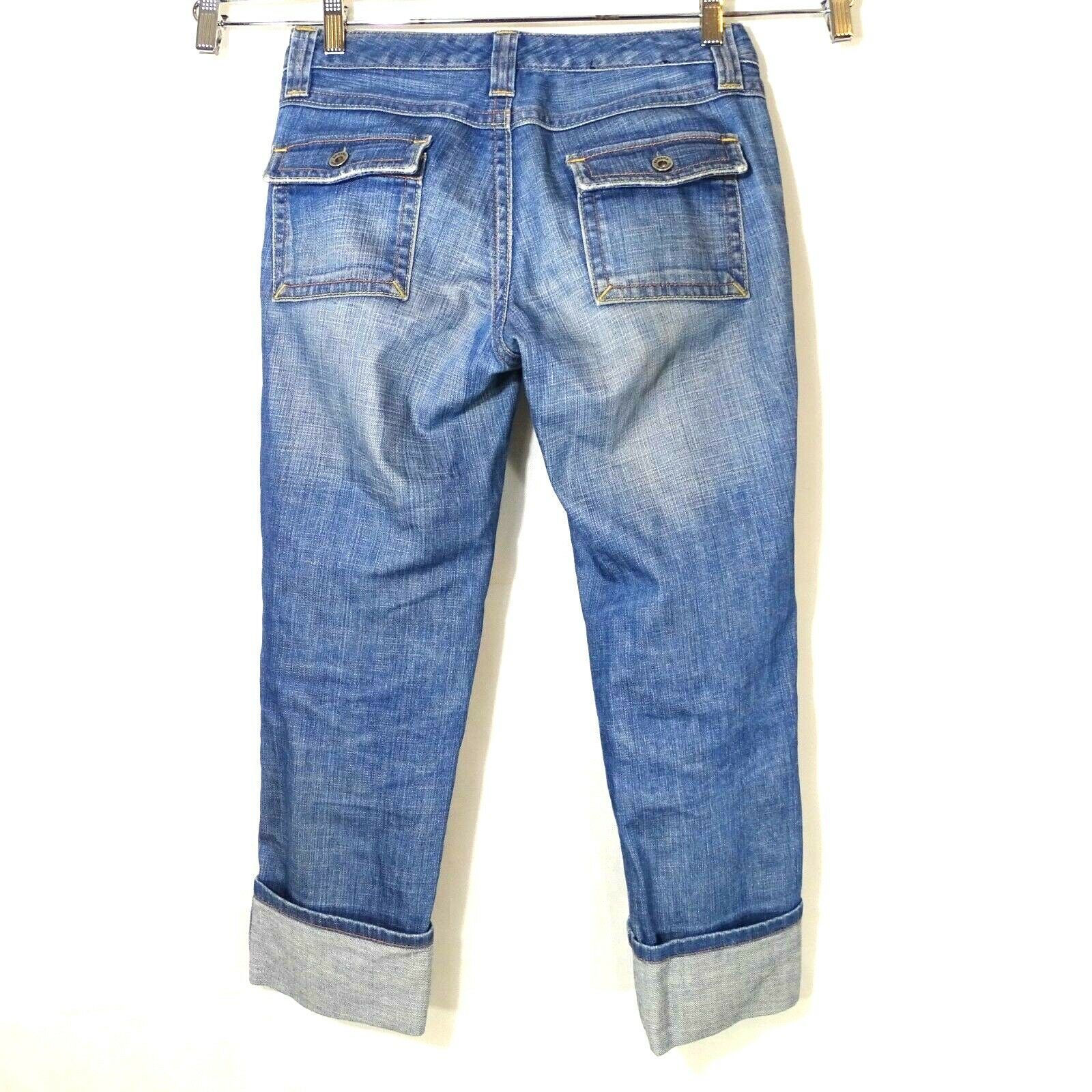 Banana Republic Cuffed Hem Crop Jeans Women Size 4 Blue Light Wash Flap