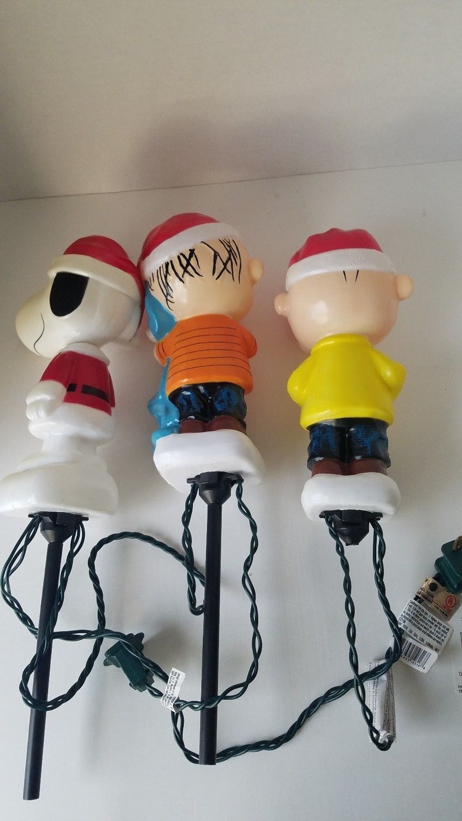 Peanuts Christmas Lighted Blow Mold Lawn Stakes Yard Decor Set Of 3