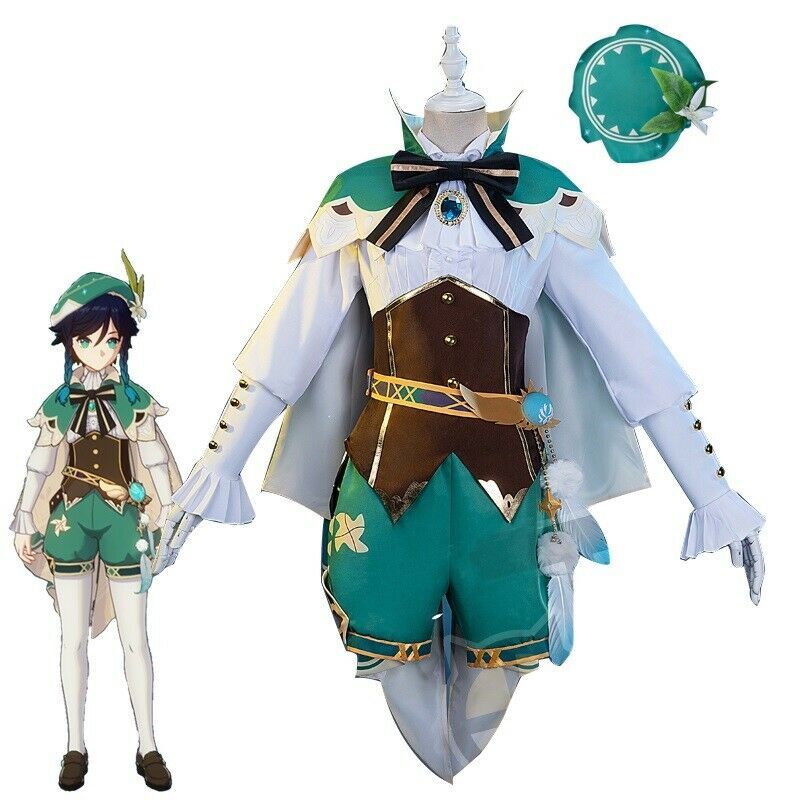 Genshin Impact Venti Cosplay Costume Party Dress Uniform Outfit Cloak Wig Hat