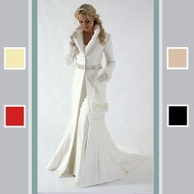 Custom Shimmering Satin and Faux Fur Regal Ball Trailing Train Wedding Cloak  image 1