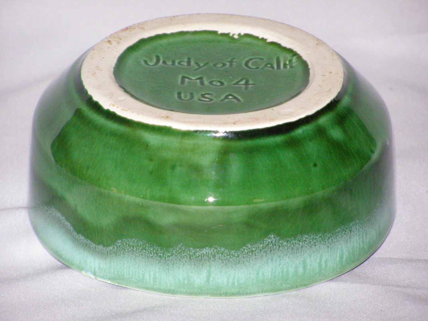 California Pottery Green Bowl Planter Ceramic Marked;Judy of Calif