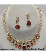 Stunning Brown topaz dangle crystal necklace set bridesmaid wedding part... - $16.63