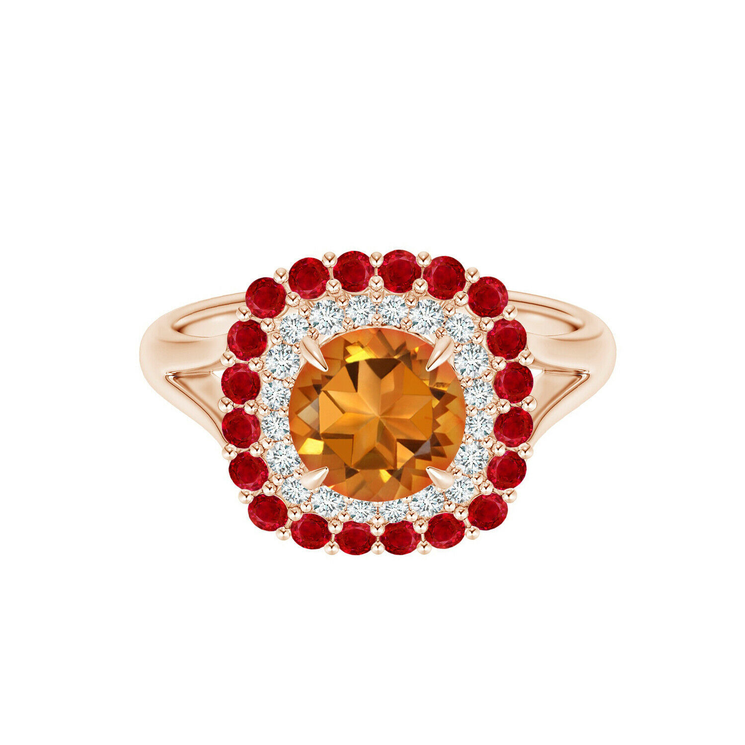 Classic Round Citrine 0.75 Cts Split Shank Cocktail Ring 9K Rose Gold