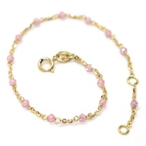 18K YELLOW GOLD BRACELET, PINK FACETED CUBIC ZIRCONIA, ROLO CHAIN, 6.9 INCHES image 1