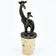 South African Cast Metal Antique Brass Finish Giraffes Wine Bottle Cork Stopper image 1