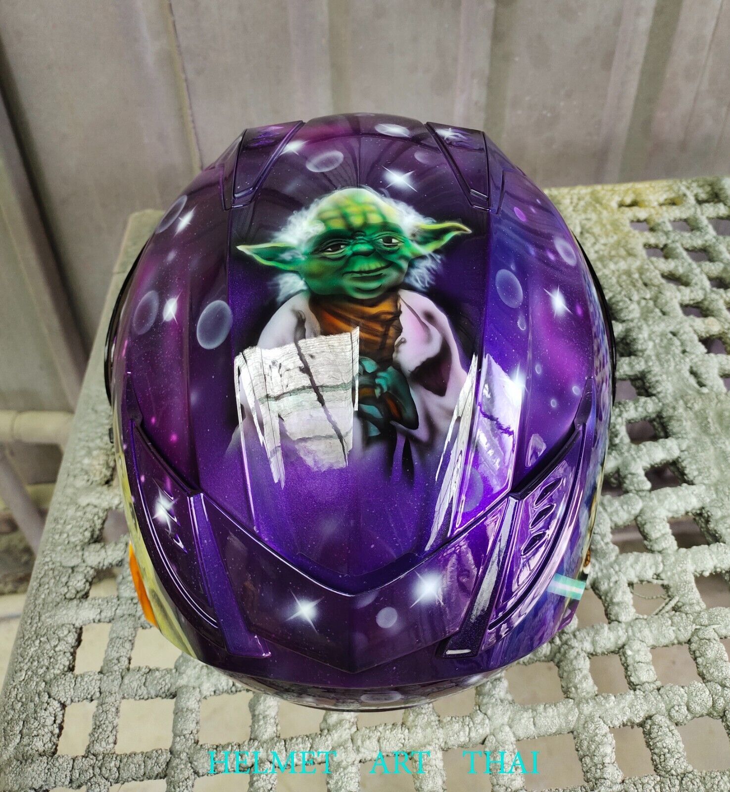 STAR WARS , MASTER YODA , BABY YODA CUSTOM MOTORCYCLE HELMET