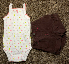 Girl&#39;s Size 6 M 3-6 Months Two Pc White Carter&#39;s Butterfly Tank Brown Ga... - $12.00