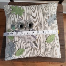 Owl Throw Pillow, 12" Bird Embroidered Decorative Pillow, Grey Green Oak Tree image 4