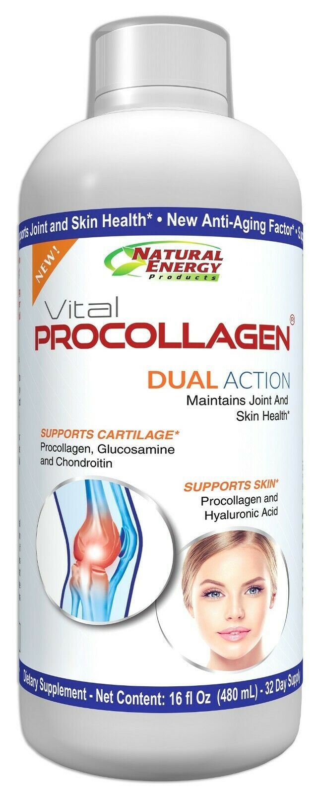 NEW Natural Energy Vital Dual Action Procollagen 16 fl oz.for Skin,Bones & Hair