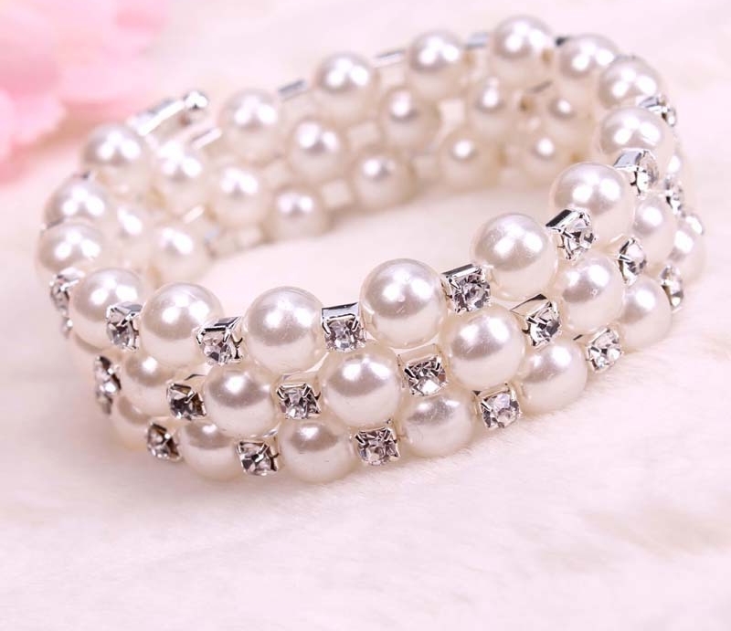 New Elegant 3 rows adjustable Czech Crystal & Faux Pearl Beads Bracelet Charms & Charm Bracelets