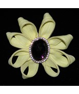 Yellow Statement Zipper Pin with Vintage Amythist Trimmed with Rhinestone  - $12.00