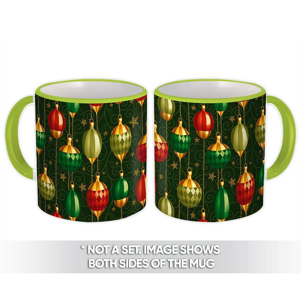 Primary image for Oval Christmas Balls : Gift Mug Tree Decoration Curls Pattern Kids Rhombus Print