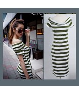 Black or Green Striped Off Shoulder Strapless Straight Sheath Cotton Max... - $36.95
