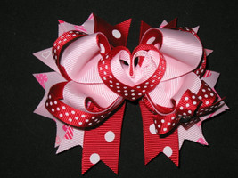 NEW &quot;VALENTINE&#39;S DAY Love&quot; Heart Ribbon Sculpture Hair Bow Alligator Cli... - $6.99