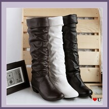 Soft Supple Slide on Leather Low Heel Equestrian Riding Boots, Mid Calf High