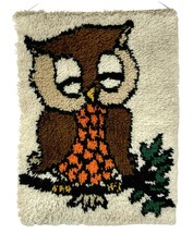 Caron Sleeping Owl Latch Hook 19”X27” Completed Vintage Yarn Wall Hanging - $22.28