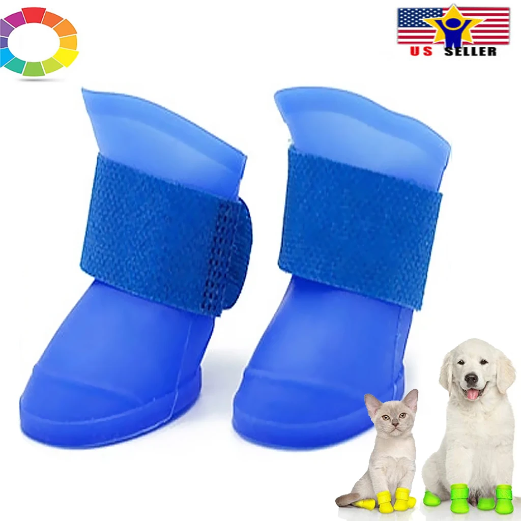 4Pcs Protective Waterproof Dog Cat Rain Boots Silicone Pet Shoes Adjustable Paw