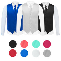 Men&#39;s Solid Color Adjustable Dress Vest &amp; Neck Tie Set for Suit or Tuxedo - $24.71