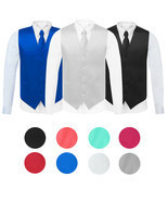 Men&#39;s Solid Color Adjustable Dress Vest &amp; Neck Tie Set for Suit or Tuxedo - $24.71