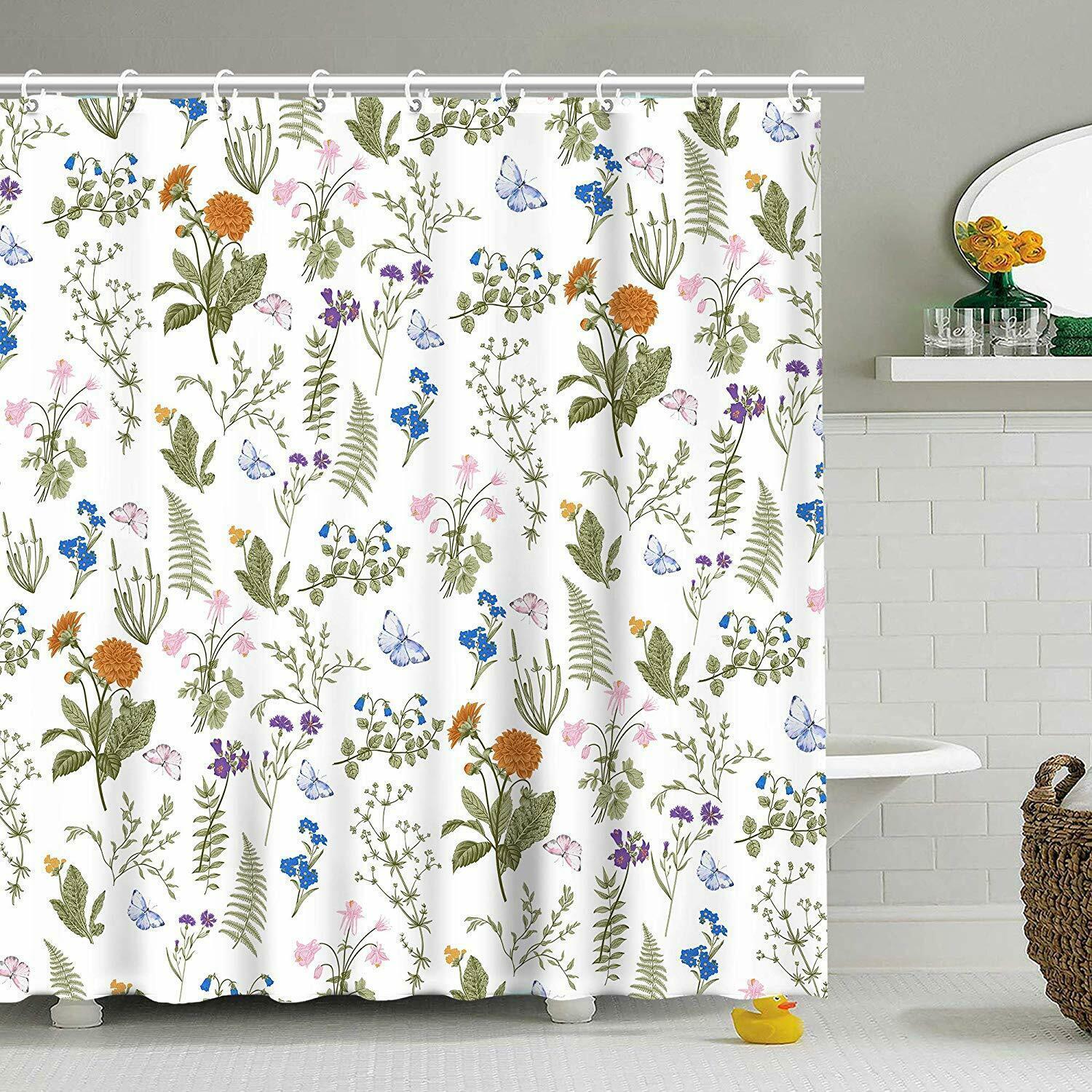 Nice Floral Botanical Farmhouse Chic Waterproof Fabric Shower