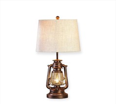 Lantern Dual Lighting Table Lamp 28" High Cream Polyester Shade Bronzed Iron image 1