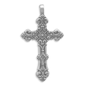 Ornate Antique Design Sterling Silver Cross Pendant - Precious Metal ...