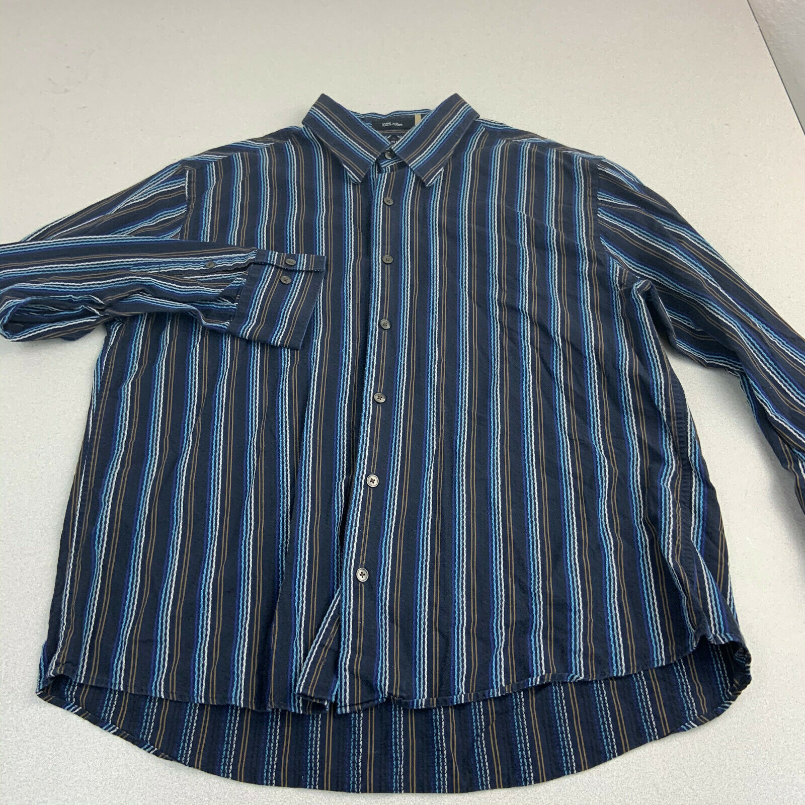 Brandini Button Up Shirt Mens XL Multicolor Stripe Long Sleeve Cotton ...