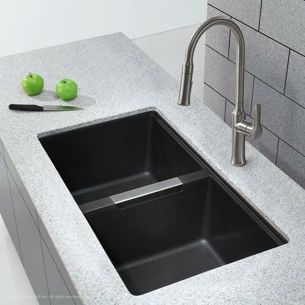 KRAUS Undermount Kitchen Sink 33 in. 50/50 Double Basin Workstation