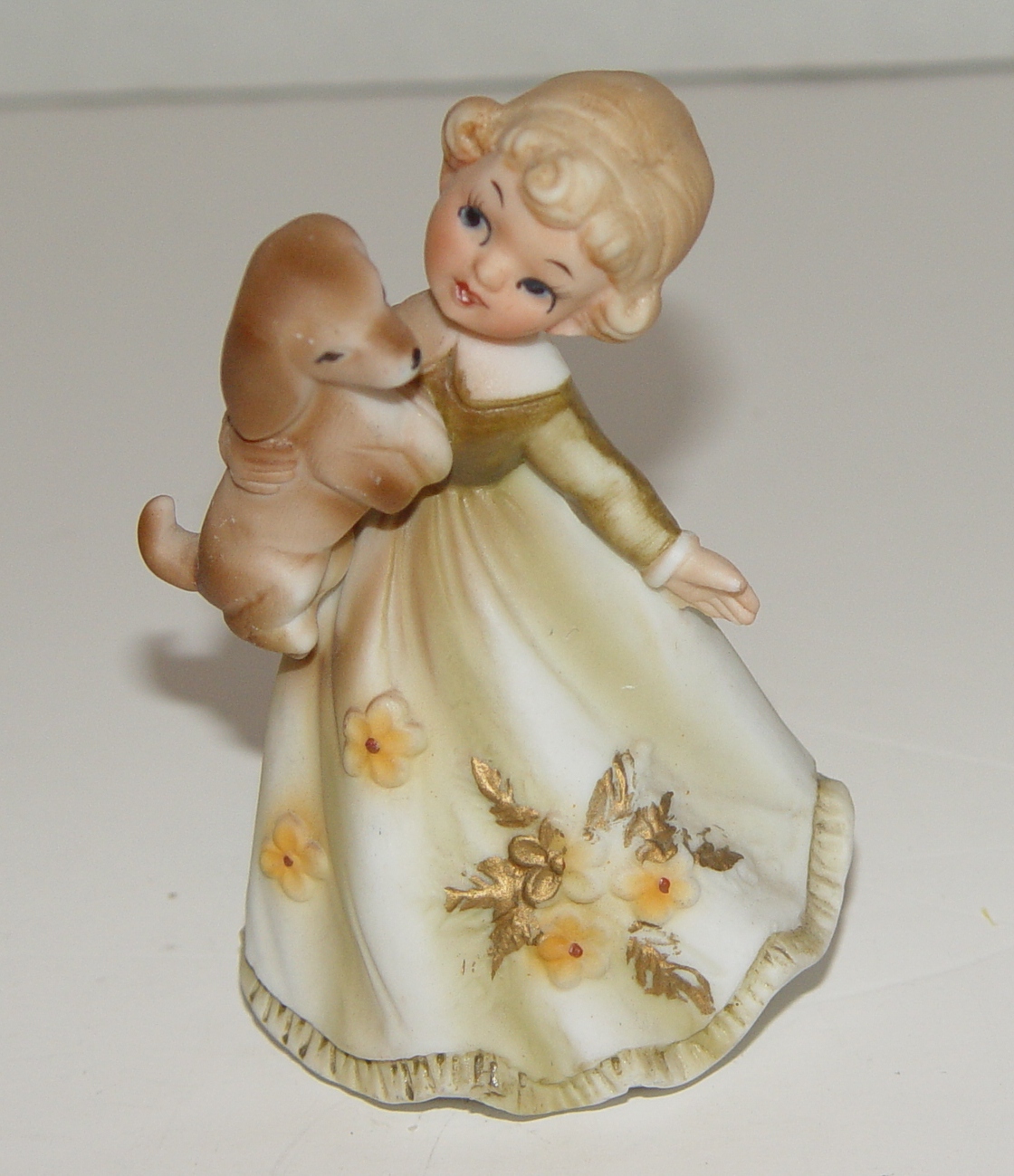 Lefton Porcelain Figurine Girl Holding A Puppy Dog No. 5490 People