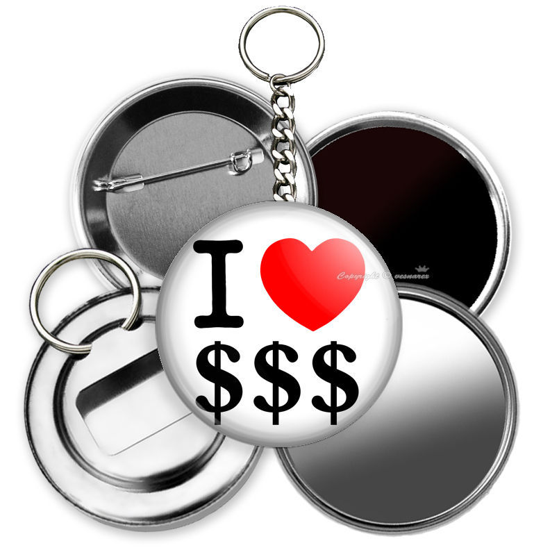 FUNNY QUOTE I LOVE MONEY $ HEART DOLLAR SIGN BUTTON HAND MIRROR KEY CHAIN RING