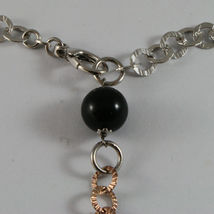 .925 SILVER RHODIUM AND ROSE GOLD PLATED NECKLACE WITH BLACK ONYX & ROUND MESH image 4