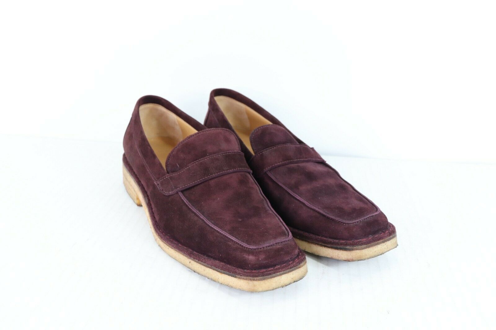 Hermes Paris Womens US 7.5 Veal Leather Suede Loafers Crepe Soles Wine ...