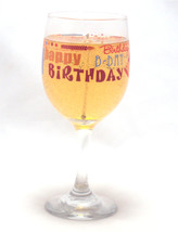 Happy Birthday Wine Candle Painted Glass Chardonnay - $11.66