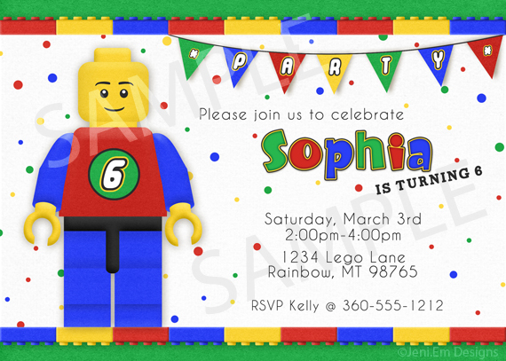 Lego Birthday Party Invitation - Printable, For Boy or Girl, Primary ...