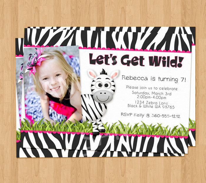 Let's Get Wild Zebra Birthday Invitation, Printable - Greeting Cards ...