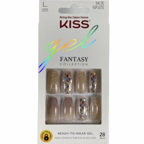 NEW Kiss Nails Glam Fantasy Press Glue Manicure Long Gel Coffin Beige