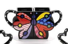 Romero Britto Nestled Double Butterfly Mug Set of 2 #331636 Rare Collectible