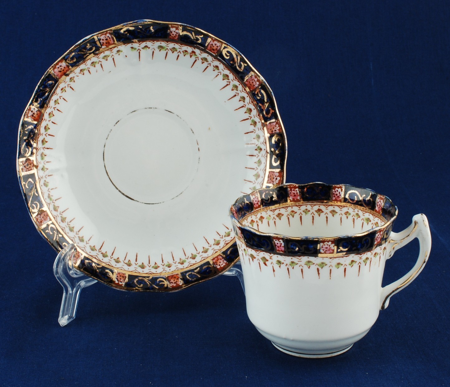 Sutherland China Antique Cup & Saucer Set Cobalt Blue w Rust 764 Art