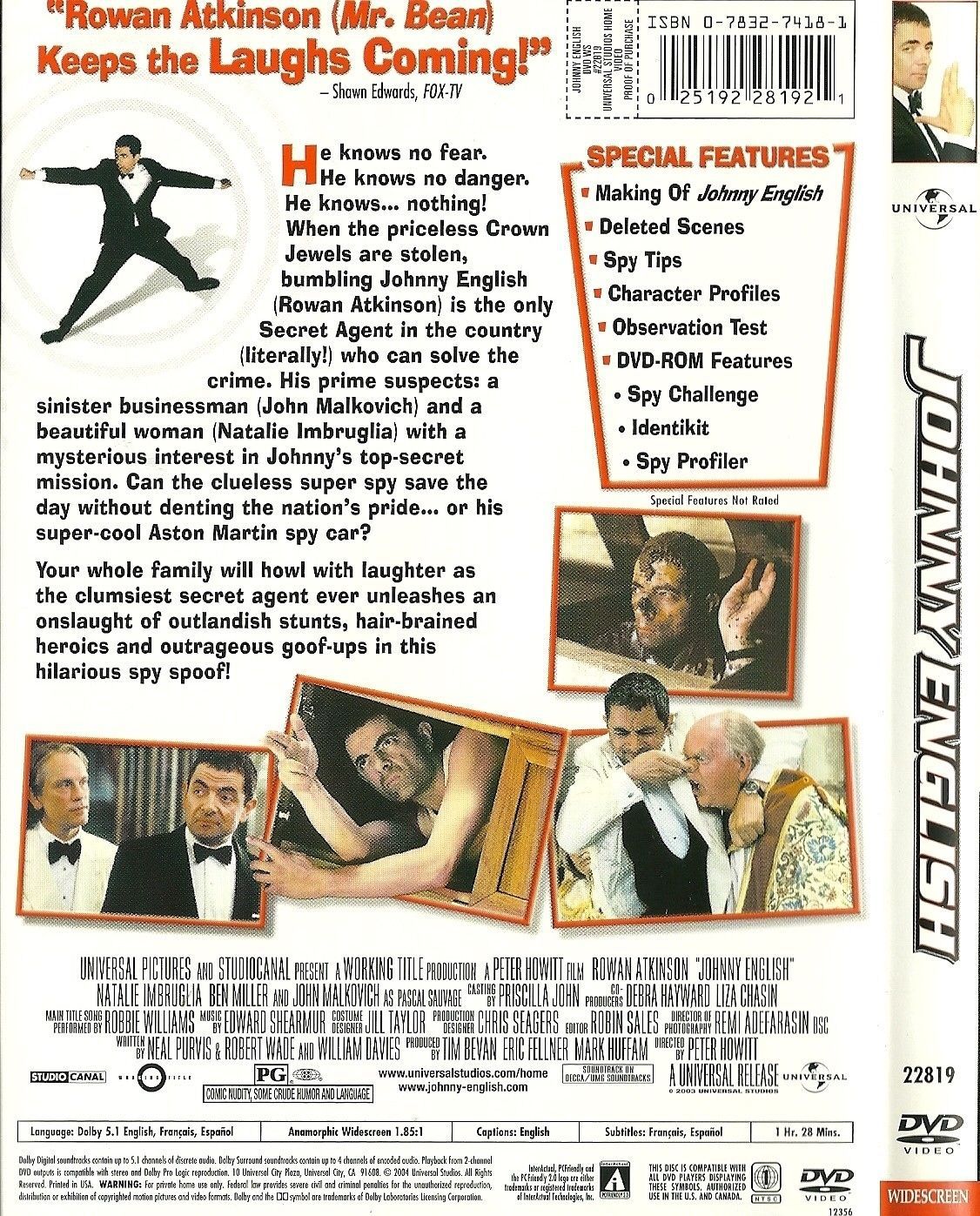 Johnny English DVD Rowan Atkinson John Malkovich Natalie Imbruglia ...