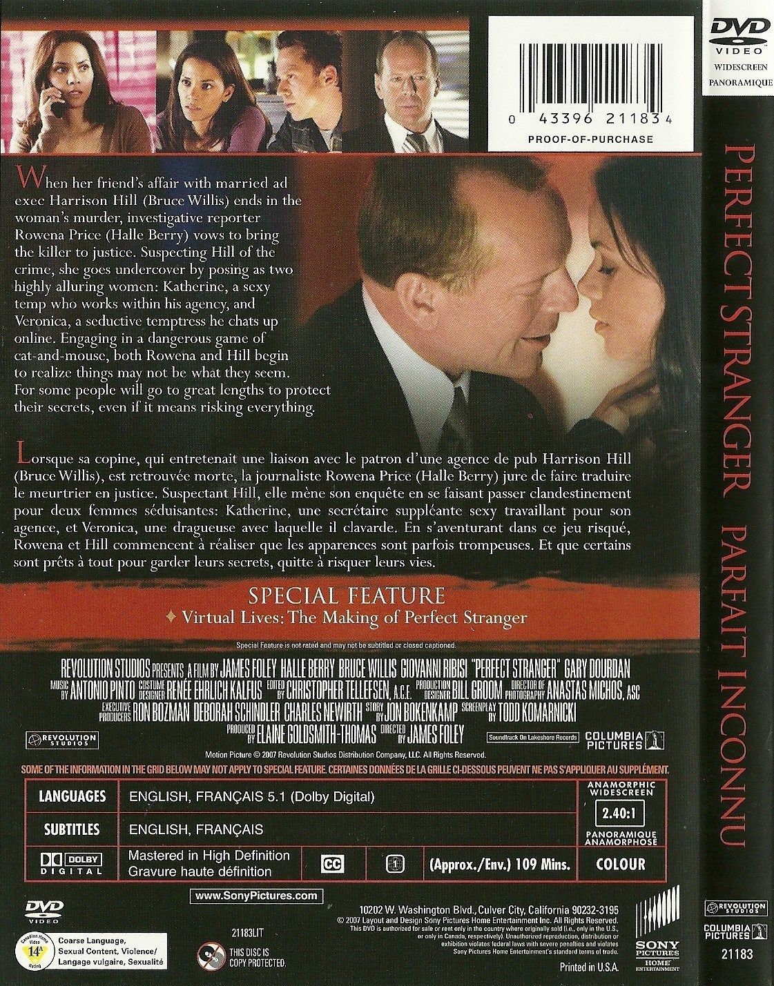 Perfect Stranger DVD Halle Berry Bruce Willis Giovanni Ribisi ...