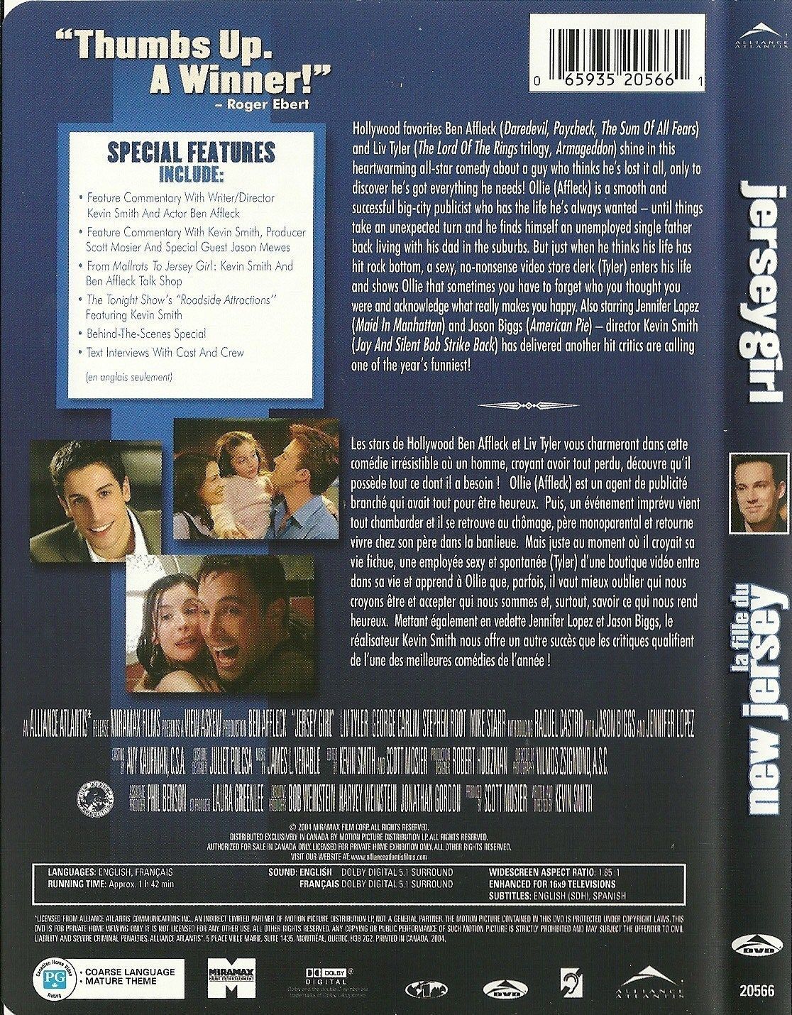 Jersey Girl DVD Ben Affleck Liv Tyler George Carlin Jennifer Lopez ...