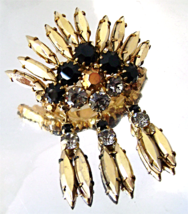 Vintage Juliana Brooch Black Gold Rhinestone Dangles Goldtone  Pin  - $29.00