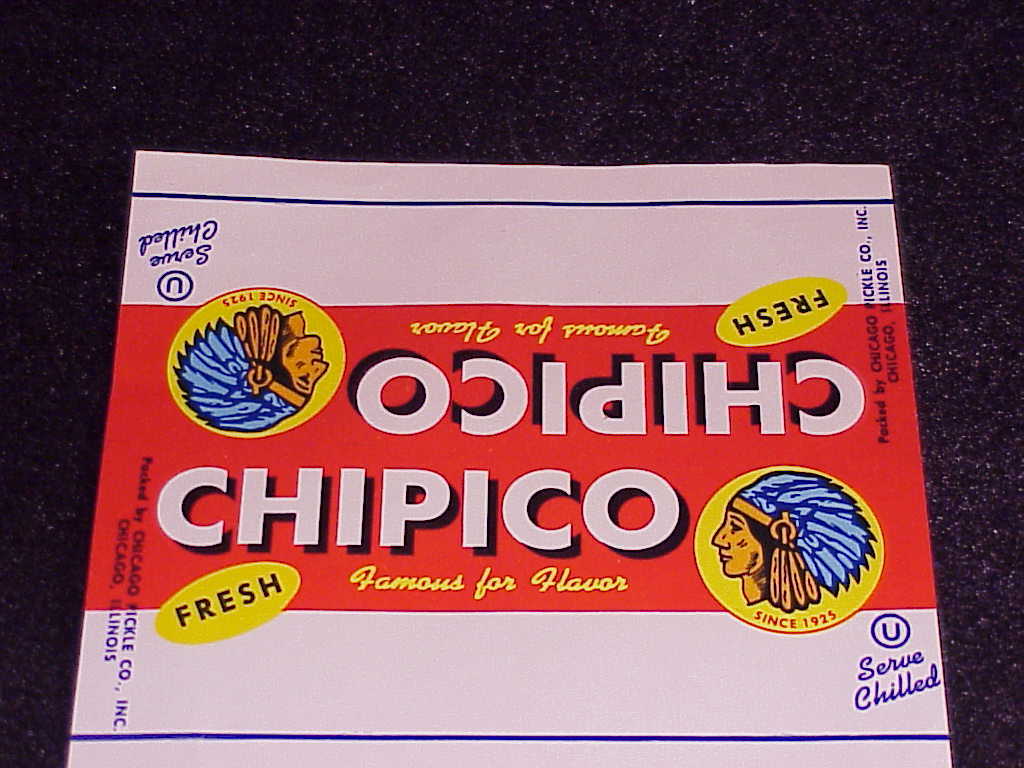Chipico Pickle Paper Label, unused, from the Chicago Pickle Company