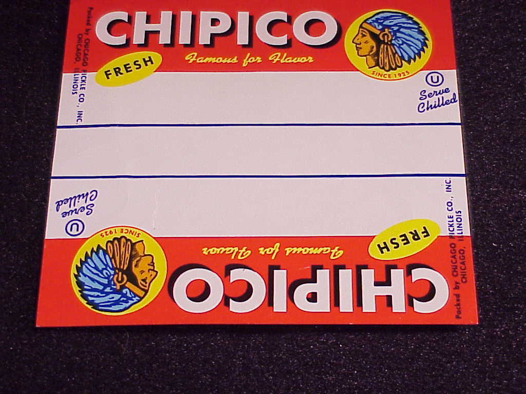 Chipico Pickle Paper Label, unused, from the Chicago Pickle Company