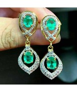 Estate 4 Ct Colombian Emerald &amp; Diamond Drop Dangle Earrings 14K White G... - $87.89