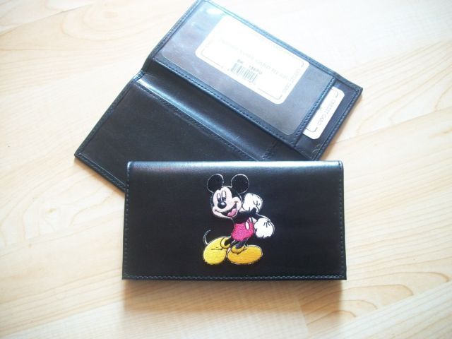 Mickey Mouse Black Leather Checkbook Cover Center Design Free Shipping - Disney